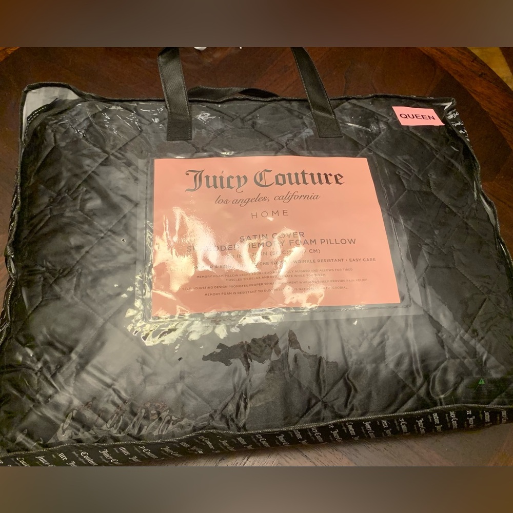 SOLD-Juicy Couture Black Satin Memory Foam Pillow